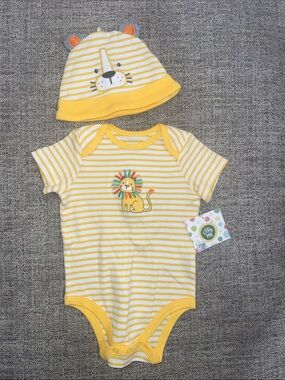 Little Me Yellow & White Striped Lion One-Piece Bodysuit